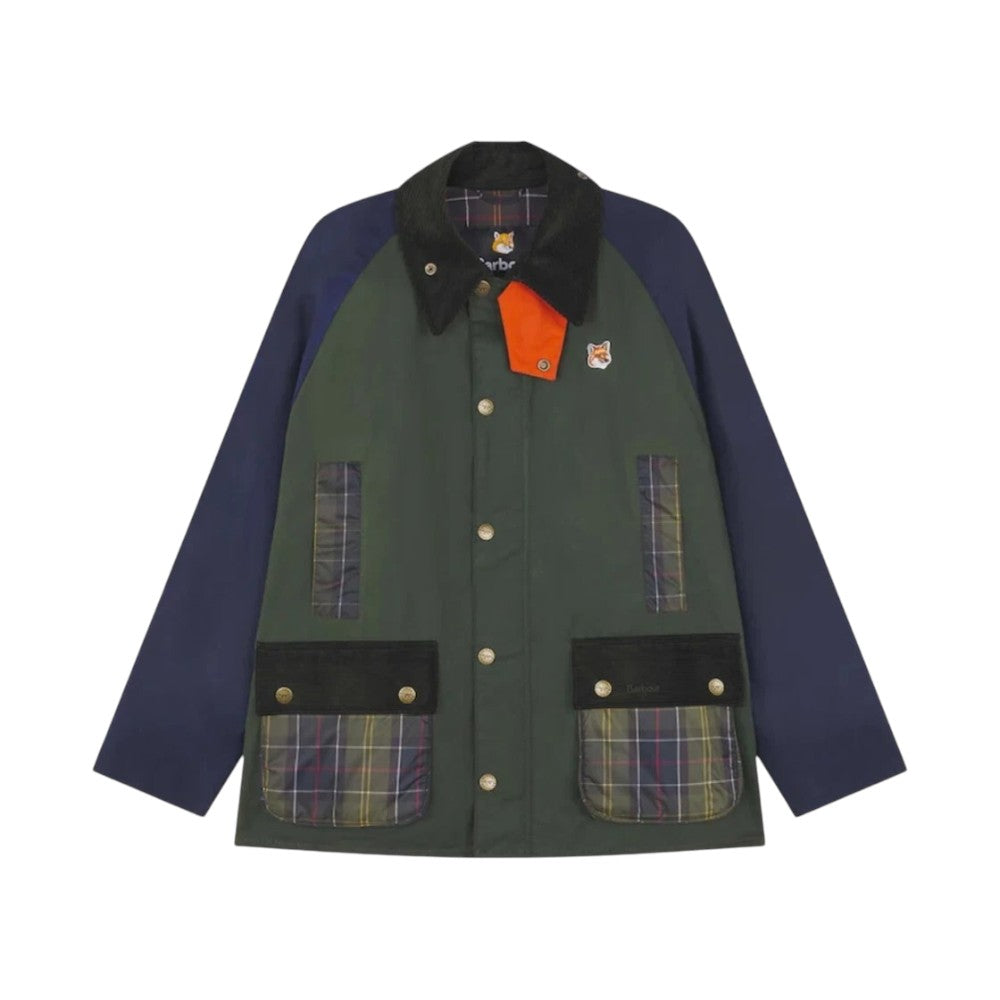 바버 x 메종 키츠네 뷰포트 패치워크 왁스 자켓 아이리시 그린