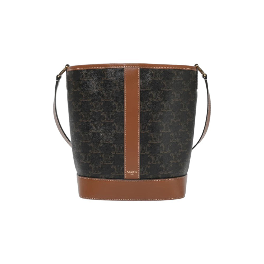 셀린느 트리옹프 캔버스 & 카프스킨 스몰 버킷백 탄