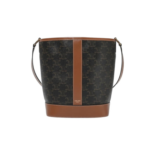 셀린느 트리옹프 캔버스 & 카프스킨 스몰 버킷백 탄