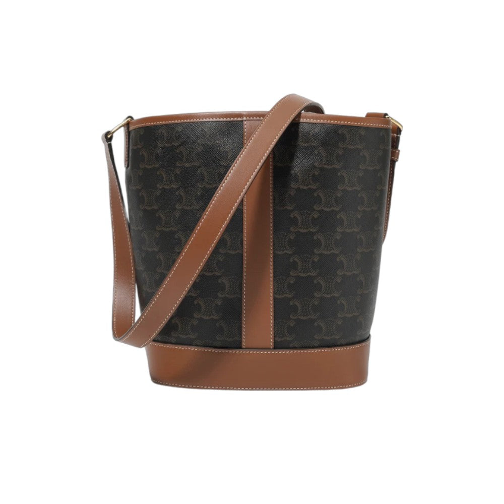 셀린느 트리옹프 캔버스 & 카프스킨 스몰 버킷백 탄