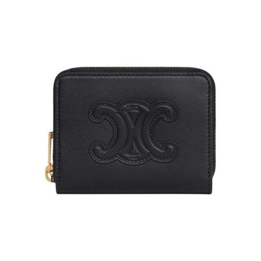 셀린느 스무스 카프스킨 레더 트리옹프 컴팩트 지퍼 지갑 블랙