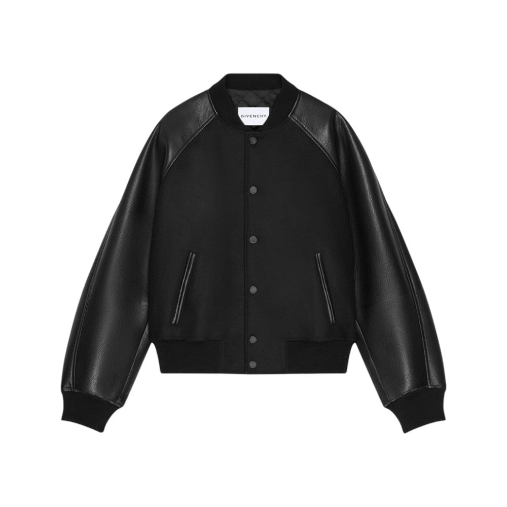 지방시 레더 봄버 바시티 자켓 블랙