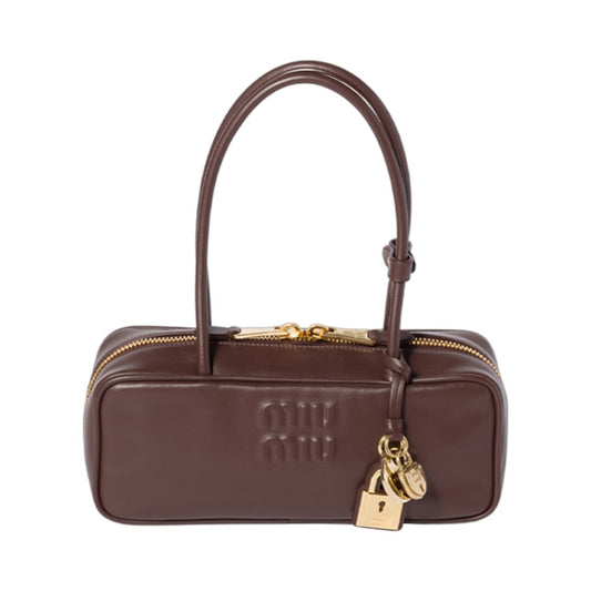 미우미우 가죽 보 백 브라운 스몰