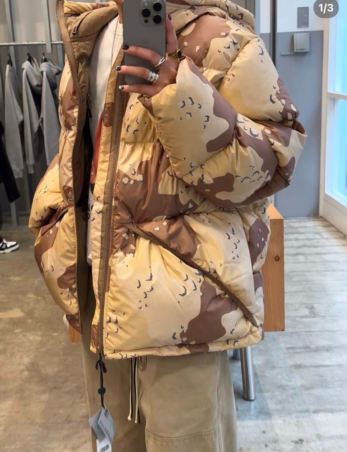 스투시 카모 립스탑 다운 파카 카키