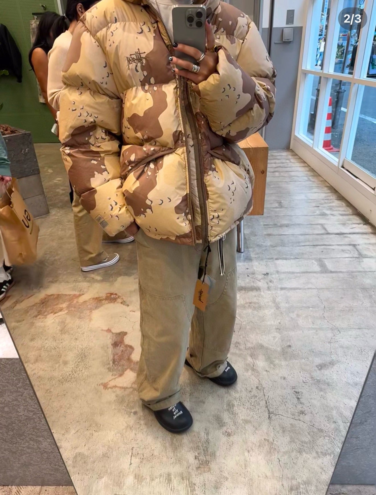 스투시 카모 립스탑 다운 파카 카키