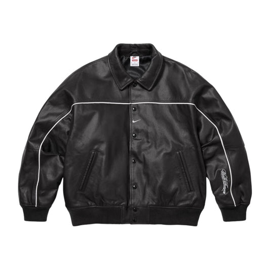 슈프림 x 나이키 레더 바시티 자켓 블랙