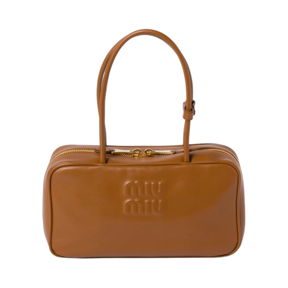 미우미우 보 가죽 탑 핸들 백 코냑 미디움