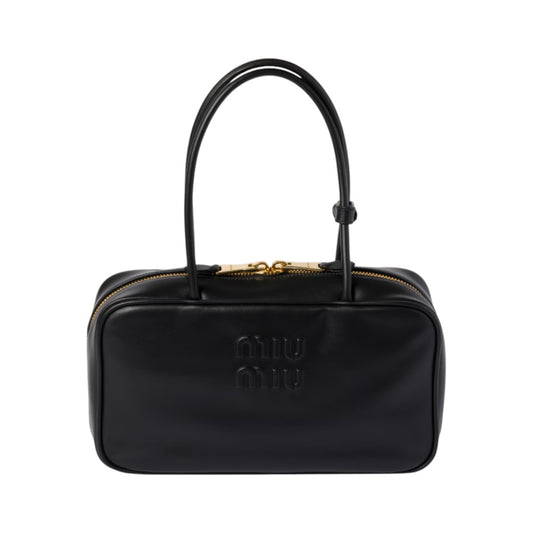 미우미우 보 가죽 탑 핸들 백 블랙 미디움