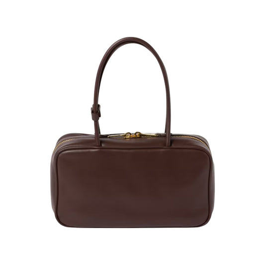 미우미우 보 가죽 탑 핸들 백 브라운 미디움