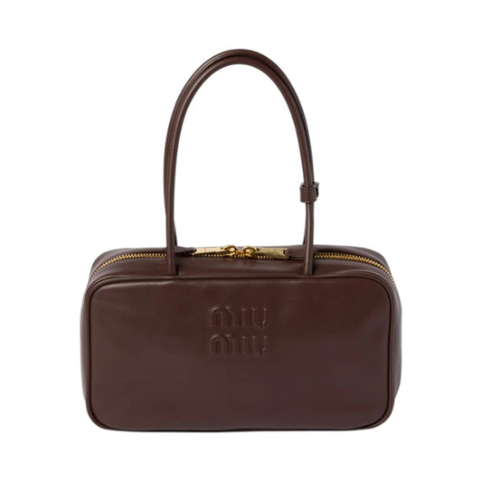 미우미우 보 가죽 탑 핸들 백 브라운 미디움